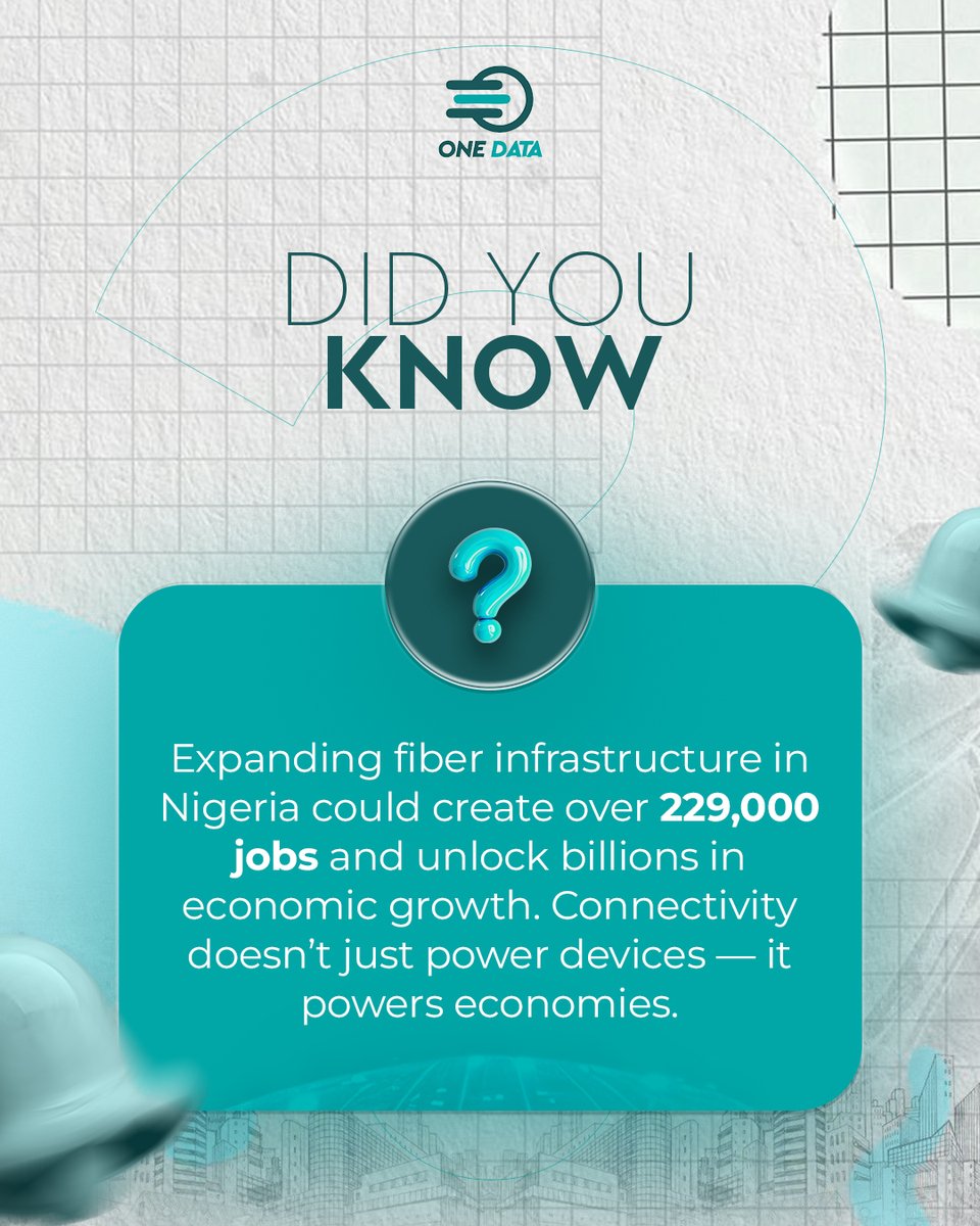 onedatanigeria's tweet photo. Expanding fiber infrastructure doesn’t just connect homes and businesses; it creates jobs, fuels innovation, and strengthens Nigeria’s economy. At OneData, we’re proud to be part of the backbone powering progress.
#onedata #fiberinternet #digitaltransformation #futureready https://t.co/NzdY2M4ndI