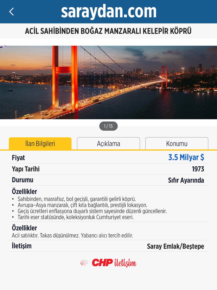 ⚠️DİKKAT: Saray Emlak tarafından satışa sunulan Cumhuriyet mirasları halkındır, sattırmayız!

Bu ilanı vitrine koyan mirasyedilerden ilk sandıkta hesap soracağız!