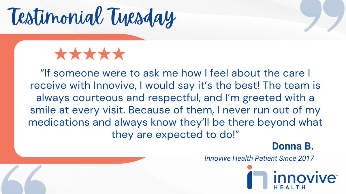 This #TestimonialTuesday, we’re highlighting Donna, an Innovive Health patient since 2017 whose story reflects the power of compassionate, consistent care. We’re grateful to our team for the difference they make every day. #InnoviveHealth #PatientCare #BehavioralHealth