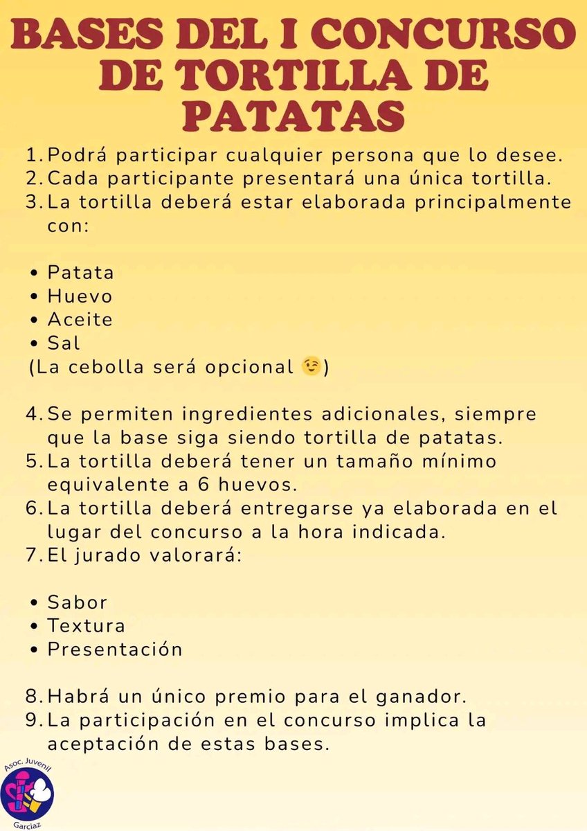 04/04. Sábado Santo. Dehesa. I Concurso de Tortilla de Patatas. Organizada por la Asociación de  Jóvenes de Garciaz. <a href="/SIEMPREGARCIAZ/">GARCIAZ</a> <a href="/raicesdegarciaz/">@raícesdegarciaz</a> <a href="/adicomt/">ADICOMT</a> <a href="/DehesaVilluerca/">Dehesas y Villuercas Ecologistas en Acción</a> <a href="/VilluercasGPark/">Villuercas-Ibores-Jara Geoparque Mundial UNESCO</a> <a href="/Villuercasoeste/">Plataforma zona villuercas oeste</a> <a href="/Turismo_DipCC/">Turismo Provincia Cáceres</a> <a href="/DiputacionCC/">DiputacionCC</a> <a href="/Junta_Ex/">Junta de Extremadura</a> <a href="/extremadura_tur/">Extremadura Turismo</a> <a href="/Expueblos/">Extremadurapueblos</a>