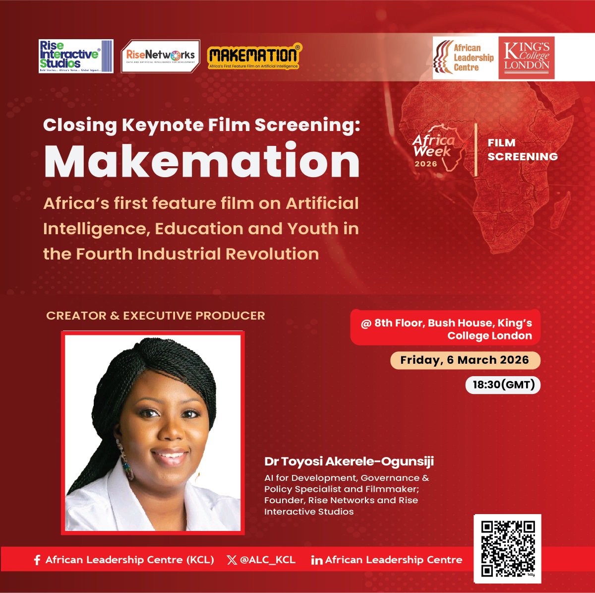 FunmiOlonisakin's tweet photo. Delighted to invite you to a high-level screening and keynote conversation at King’s College London @KingsCollegeLon @ALC_KCL with Dr Toyosi Akerele-Ogunsiji, Founder of Rise Networks and Rise Interactive Studios on Friday, 6 March as part of #KingsAfricaWeek. https://t.co/LSB5QYI11K