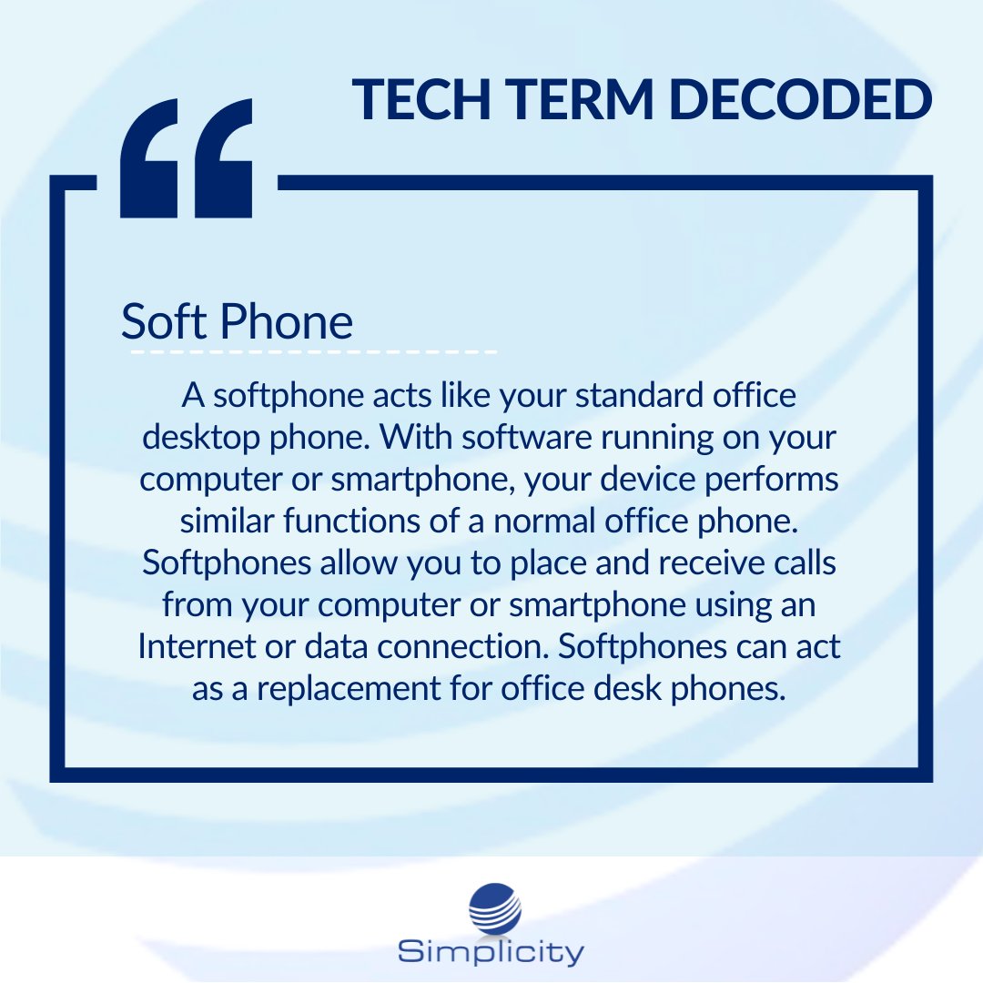 humphreys66amy's tweet photo. A softphone - at Simplicity that would be our SimplicityWeb phone- eliminates the need for a desk phone and makes it easy to set your office up anywhere you have your computer.
#softphone #TechTermTuesday https://t.co/AADgEYTdgY