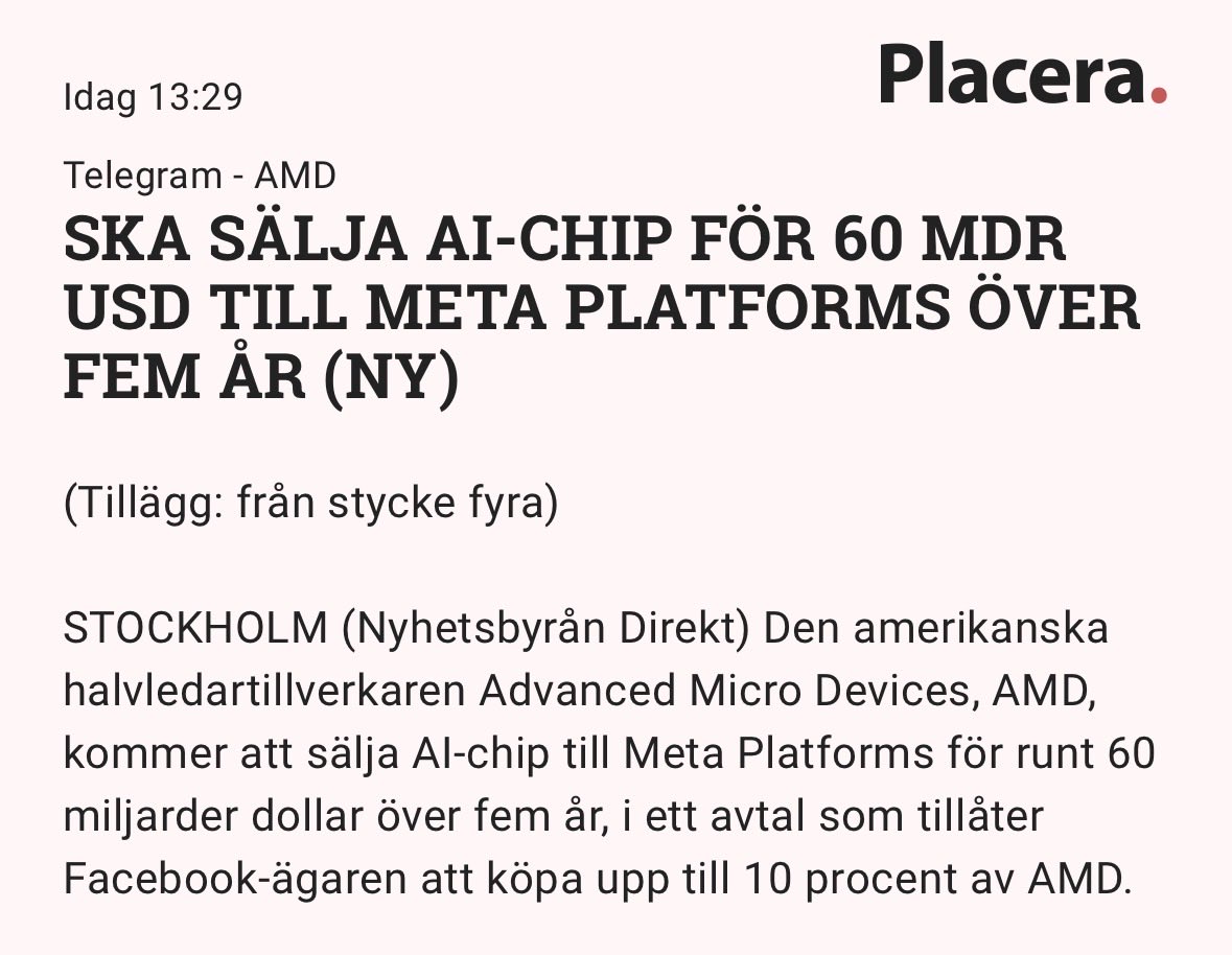 E_Invests's tweet image. Enormt avtal! Och gissa vilket bolag som ska tillverka dessa chips till #AMD? 
Ja, #TSMC! Därför har jag tankat bra med aktier i bolaget senaste tiden. TSMC är ryggraden i hela AI-revolutionen 👌🏼