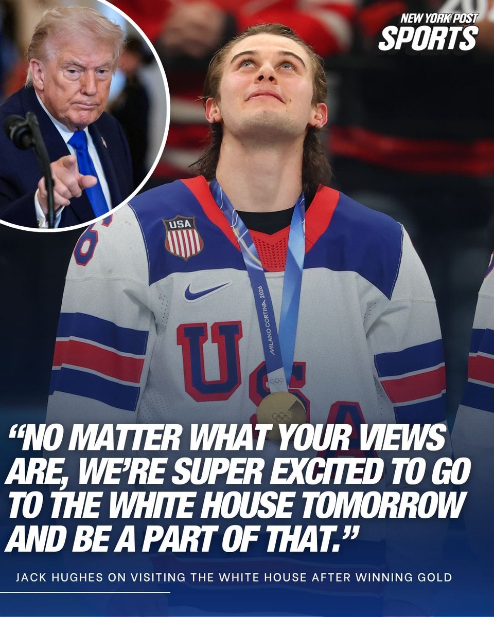 nypostsports's tweet photo. Team USA hockey gold medalist Jack Hughes has said he and his teammates are “super excited” to meet with President Trump after they were invited to the State of the Union.

Read more: https://t.co/ENrRXSMfPR https://t.co/RQ5lPuOUfT