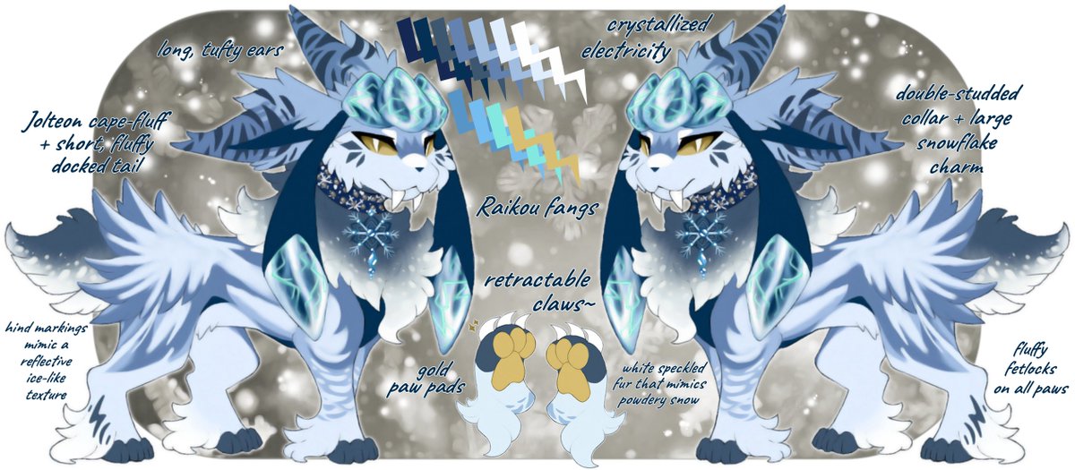 custom glaceon/jolteon fusion for @/MagicCrystal280! ⚡️❄️💙
enjoyed working on this handsome snowfluff so SO much, tbh (* `꒳´ *)!! hope y'all enjoy ~ ✨
_______
#digitalart #glaceon #jolteon #artistontwitter #eeveelution #pokefusion #oc #originalcharacter #pokemon #reference