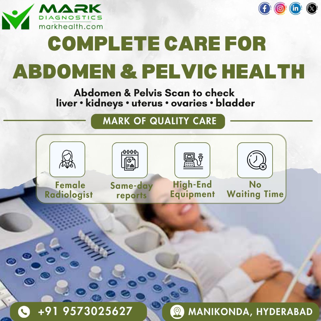MarkDiagnostics's tweet image. Abdomen &amp;amp; Pelvis Scan 🩺
✔ Liver • kidneys • uterus • ovaries • bladder
👩‍⚕️ Female radiologist
📄 Same-day reports
📍 Manikonda, Hyderabad
📞 +91 9573025627

#AbdomenScan #PelvisScan #Ultrasound #HyderabadHealthcare #Manikonda