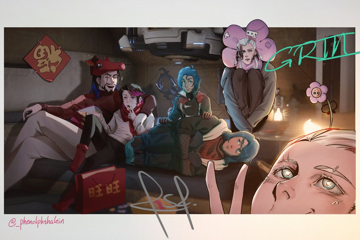 Late happy new year, Polaroid version! 
Collaborative drawing with these two amazing friends! <a href="/FenTai_PHPH/">-phenolphthalein-</a> <a href="/dawn09101/">GRIII50</a> 

#Warframe #warframefanart #TennoCreate