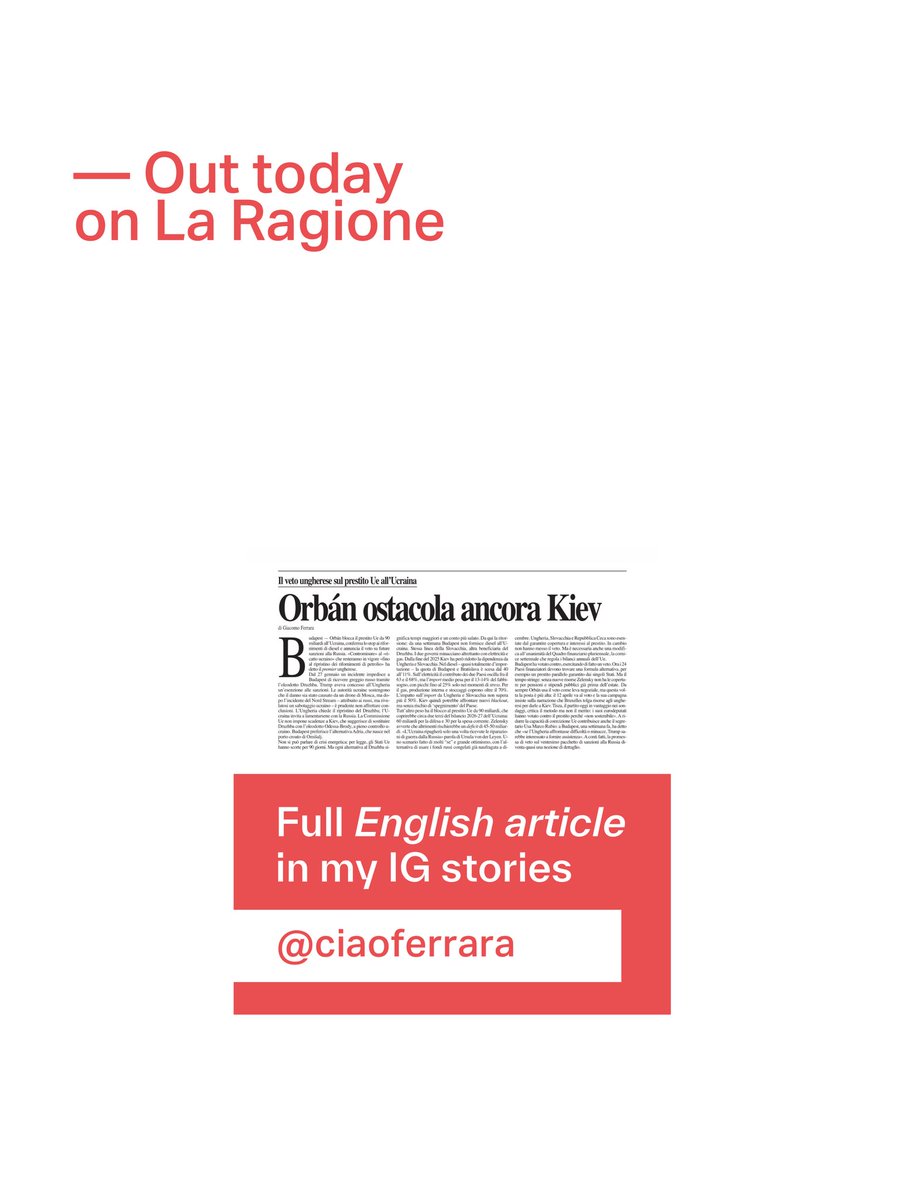 ciaoferrara's tweet photo. #Hungary blocks the #EU’s €90bn loan to #Ukraine. #Orbán turns #energy dispute into financial veto.

Full English article in my IG stories: https://t.co/Yu0eRN73Ni

#giacomoferrara https://t.co/7Y3RcQtnes