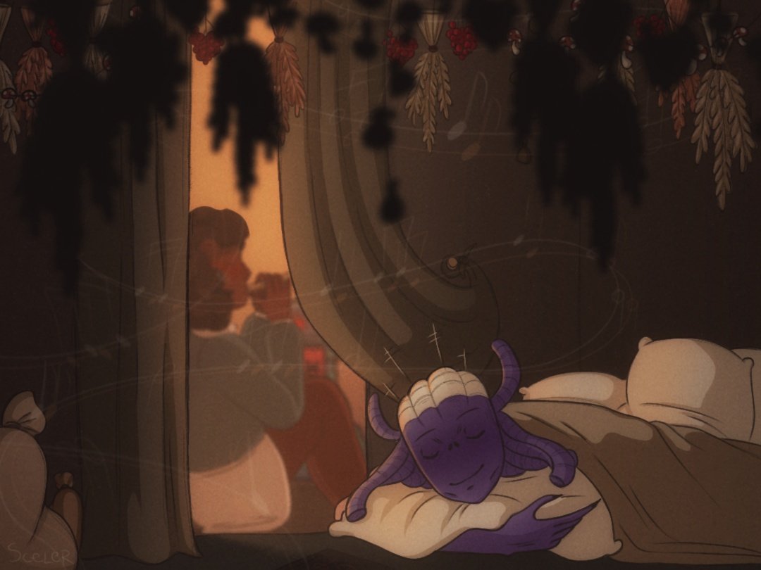Sceler_'s tweet photo. Lullaby for Shamura💜

#cultofthelamb #cotl #cotlshamura #riverboy https://t.co/7hhKf9XlIL