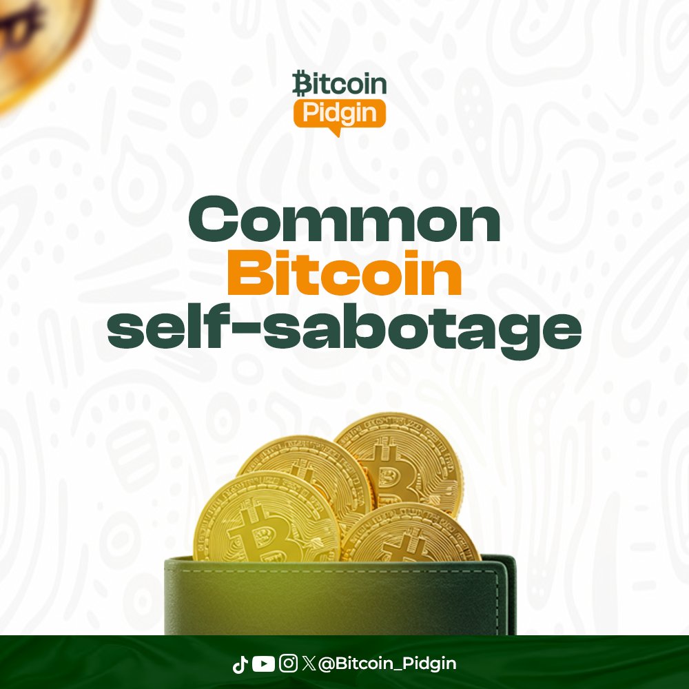 5 Common Bitcoin self-sabotage wey dey affect plenty people:

👉 You dey wait for “perfect time”:
You say you go buy when e drop but at the end you no buy at all.

 👉 You dey overtrade:
Every small pump or dip, you dey rush buy and sell. Fees and emotions go finish your profit.