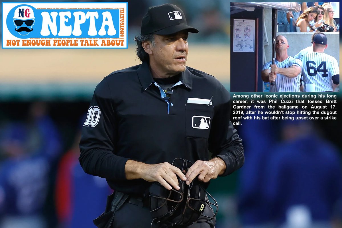notgaetti's tweet photo. Not enough people talk about Phil Cuzzi

• Umpired 3121 ballgames over 27 seasons
• First umpire to work a game after age 70
• Umpired some iconic games, including:
• The first game at new Yankee Stadium
• No-hitters by Cole Hamels, Bud Smith
• SHO by Ramon Martinez in first game
• First-ever Nationals pennant clincher
• The longest All-Star game of all time
• The last game at old Busch Stadium
• The "ass in the jackpot" Mets game 
• 99 ejections is 43rd-most all-time
• And he had some memorable ones:
• Brett Gardner for smashing the roof
• 8 Devil Rays in a single game (2000)
• The first "sticky stuff" ejection (2021)
• First AB '91: Bryn Smith vs Brett Butler
• Last AB '25: S Dominguez v C Simpson
• (Both born after Cuzzi's umpiring debut)
• Raised over $1 million to fight ALS through the Robert Luongo ALS Fund, which he founded in 2005 in honor of his best friends who died of ALS.