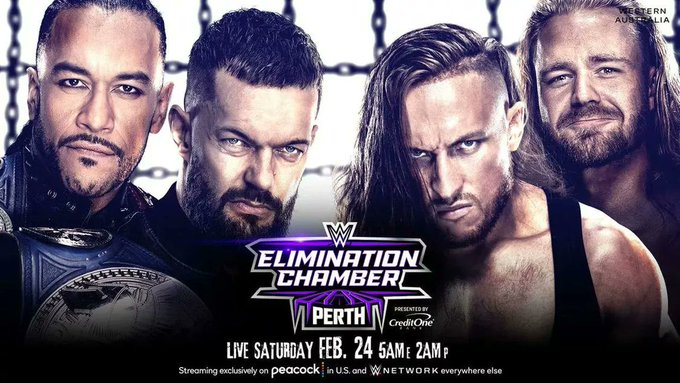wrestle_hist's tweet photo. 2/24/2024
The Judgement Day defeated New Catch Republic to retain the Undisputed WWE Tag Team Championship at Elimination Chamber from Optus Stadium in Perth, Australia.
#WWE #EliminationChamber #TheJudgementDay #DamianPriest #FinnBalor #NewCatchRepublic #PeteDunne https://t.co/z9EMAZI2XS