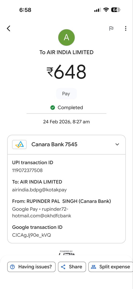 rupinder72's tweet photo. @airindia @TATAAIGIndia Sir policy has not been issued, payment has been collected Delhi Seoul 20 May and back 23 May ,BOOKING REFERENCE: 8FQEEL https://t.co/omZVcb7PDb