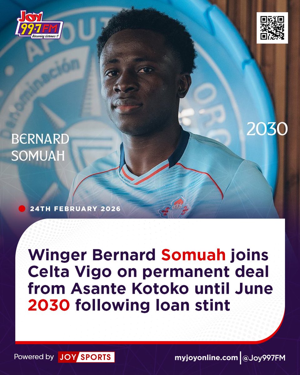 JoySportsGH's tweet photo. Bernard Somuah joins Celta Vigo on permanent deal

#JoySports https://t.co/hze0th6TnS