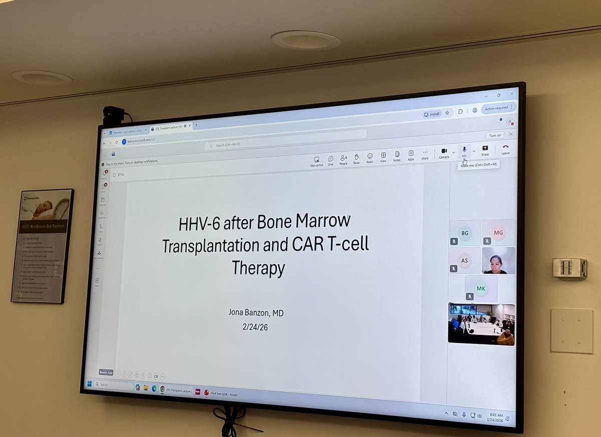 ccf_idfellows's tweet photo. Dr. Banzon provided a review of HHV6 encephalitis in stem cell transplant and CAR-T this morning! #TransplantID #IDFellowship #CCFID https://t.co/wRpfjuRRqC