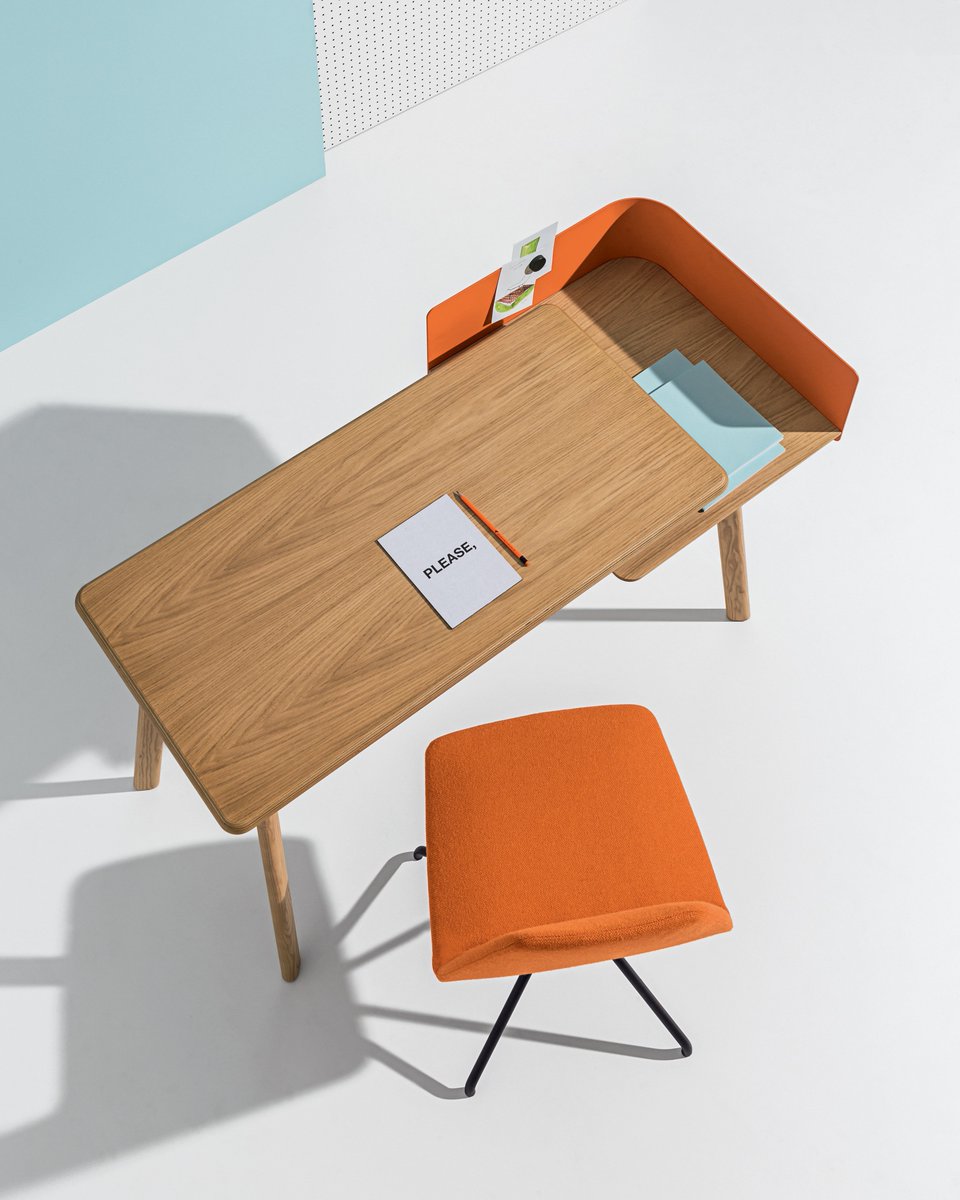 This is Cut! The pleasantness of its aesthetic form contains at the same time a functional working space and a very useful shelf.

See CUT DESK: bit.ly/46zX8yZ