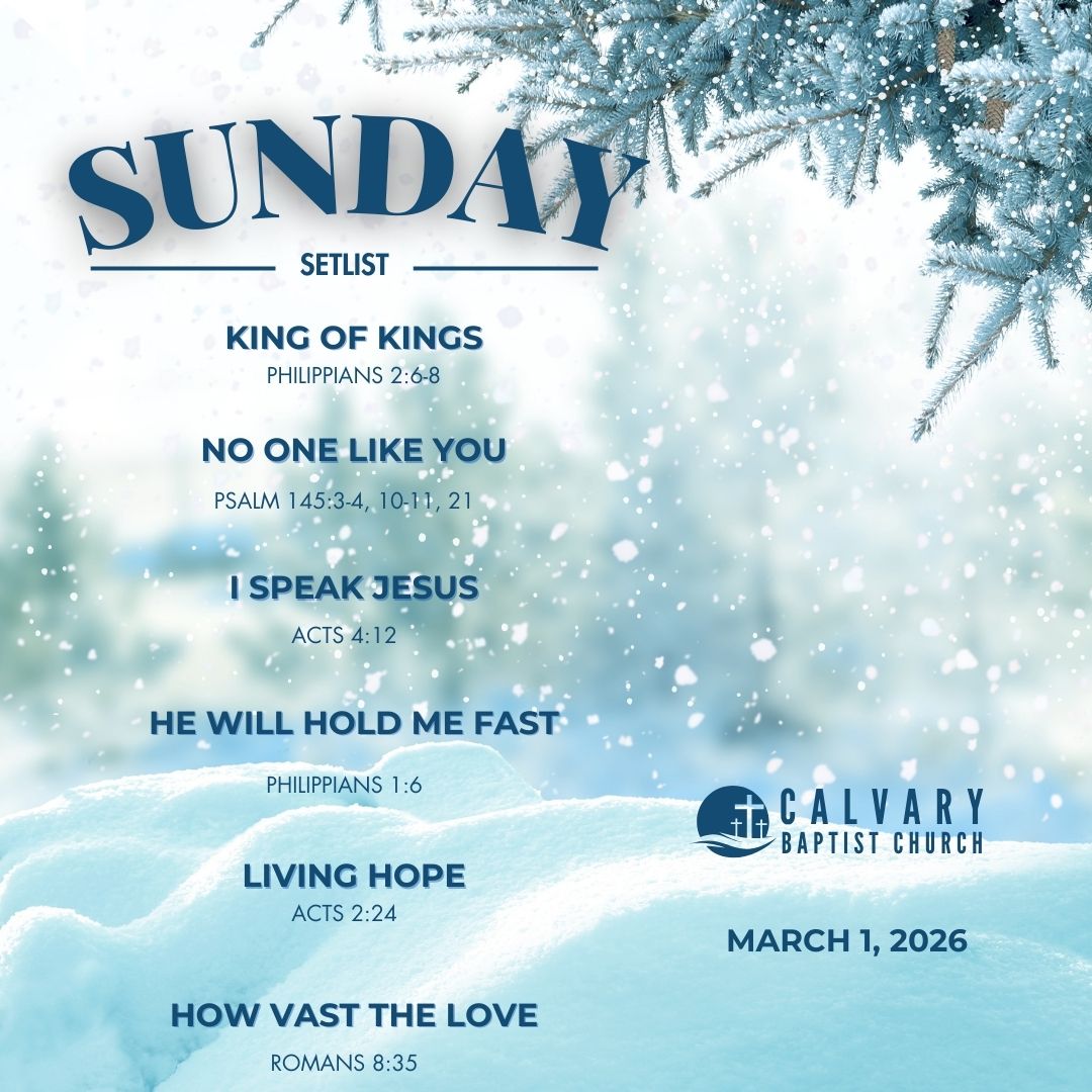 calvarystjohns's tweet photo. Here is our setlist for this coming Sunday morning, March 1! Why not invite some family &amp; friends to church this Sunday? All are welcome!
#sundayworship
#sundaysetlist
#calvarybaptistnl https://t.co/8iLWuzGIfw