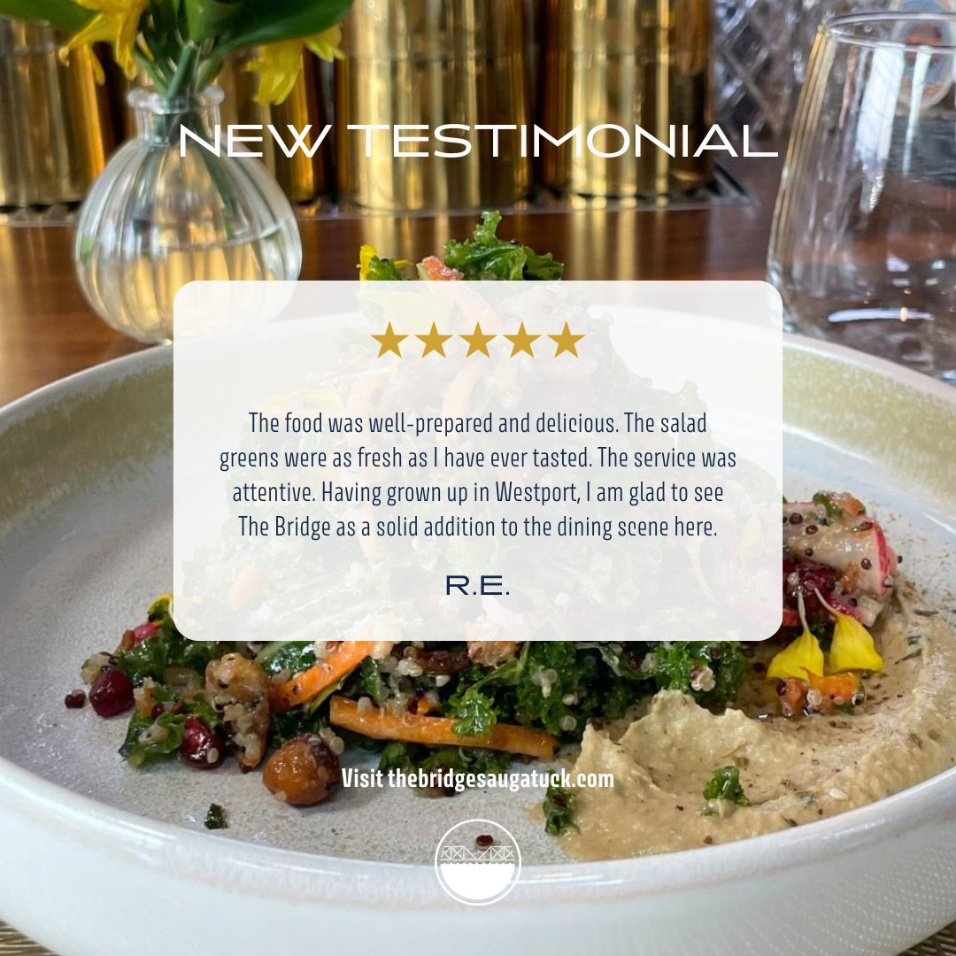 thebridgeCT's tweet photo. There’s nothing better than welcoming someone home to Westport! We’re so grateful to be part of your dining scene and new memories. Join us soon, we’ll have a table for you!

#thebridgeatsaugatuck #westportct https://t.co/14uI1pSoKk
