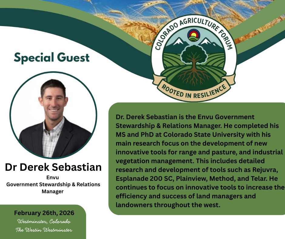 ColoAgLeaders's tweet photo. 🌾🐂 Dr. Dereck Sebastian brings us a breakout session titled: "SAVING OUR RANGELANDS: THE URGENT BATTLE AGAINST INVASIVE ANNUAL GRASSES" at the Colorado Agriculture Forum February 26, 2026. #RootedinResilience  #RangelandManagement #AgForum2026 https://t.co/2ThINXJaIX
