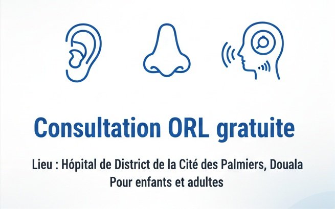 👂👃🗣️ Journée Mondiale de l’Audition – 3 Mars 2026
Consultation ORL gratuite à <a href="/HDCitepalmiers/">Hôpital de District de la Cité des Palmiers</a>
Problèmes d’oreilles, de nez ou de gorge ?
Enfants &amp; adultes concernés.
📅 Mardi 3 mars 2026
💙 Venez nombreux !
#JourneeMondialeDeLAudition #Santé #ORL #Douala