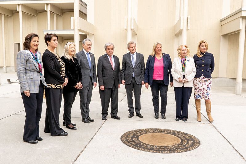 UNGeneva's tweet photo. The topping-out ceremony for the Portail des Nations at @UNGeneva, in the presence of @antonioguterres and @ignaziocassis. 

This symbolic milestone marks the completion of a 3,500 m² space dedicated to visitors, located at the entrance to the Palais des Nations.

#TourTuesday https://t.co/IRuIFeYjlZ