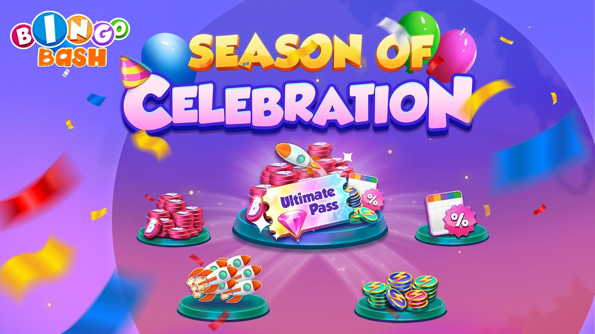 PlayBingoBash's tweet photo. 🎉✨ The #SeasonOfCelebration is here! ✨🎉

Level up your game with the Ultimate Pass 💎🚀 Unlock bigger rewards, bonus perks &amp; extra sparkle all season long!

Play Bash▶️ https://t.co/L0rg1GiHLz 

#BingoBash #UltimatePass #CelebrateBig https://t.co/hyn1NhAE04