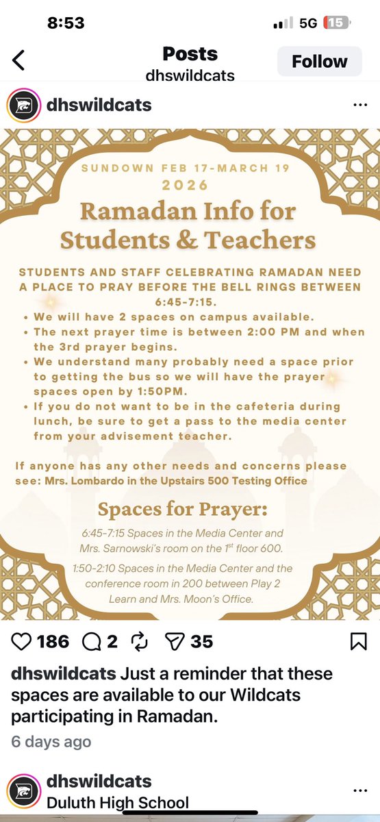 This is Duluth High School in Georgia..Another Gwinett county school. They have it on their instagram! 

Let me tell you this. Public Schools Must Remain Neutral For Everyone

Let me be very clear: students absolutely have the right to practice their faith. The First Amendment
