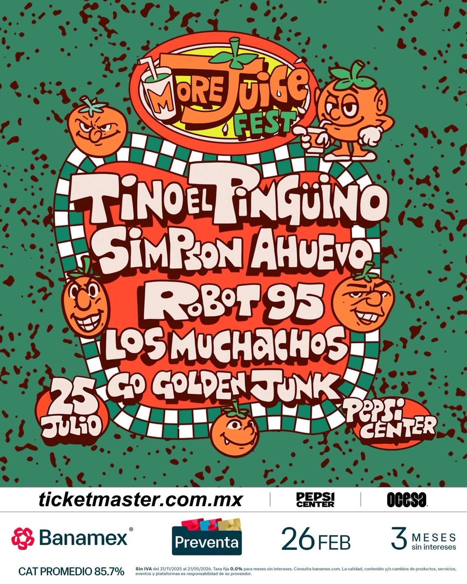¡Vamos a sacarle jugo a la CDMX! 😎 
More Juice Fest llega este 25 de julio al Pepsi Center🍊

#PreventaBanamex: 26 de febrero.
Venta general a partir del 27 de febrero.