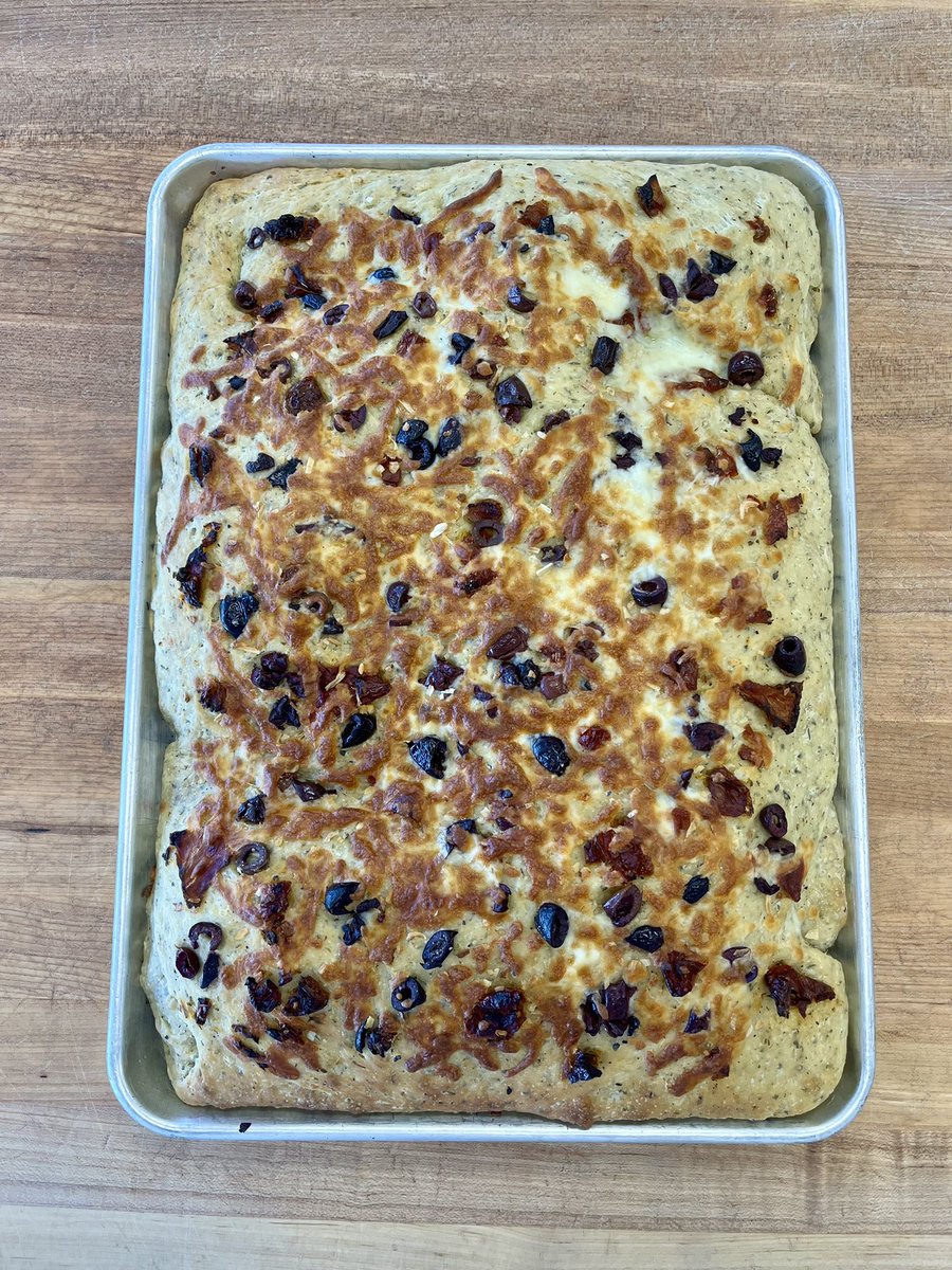 Golden, fluffy, and baked to perfection.

Our fresh focaccia today is loaded with sundried tomatoes, Kalamata olives, and melted cheese for the perfect savory bite in every slice. Crispy on the outside, soft on the inside, just the way it should be.

Hurry in and grab yours