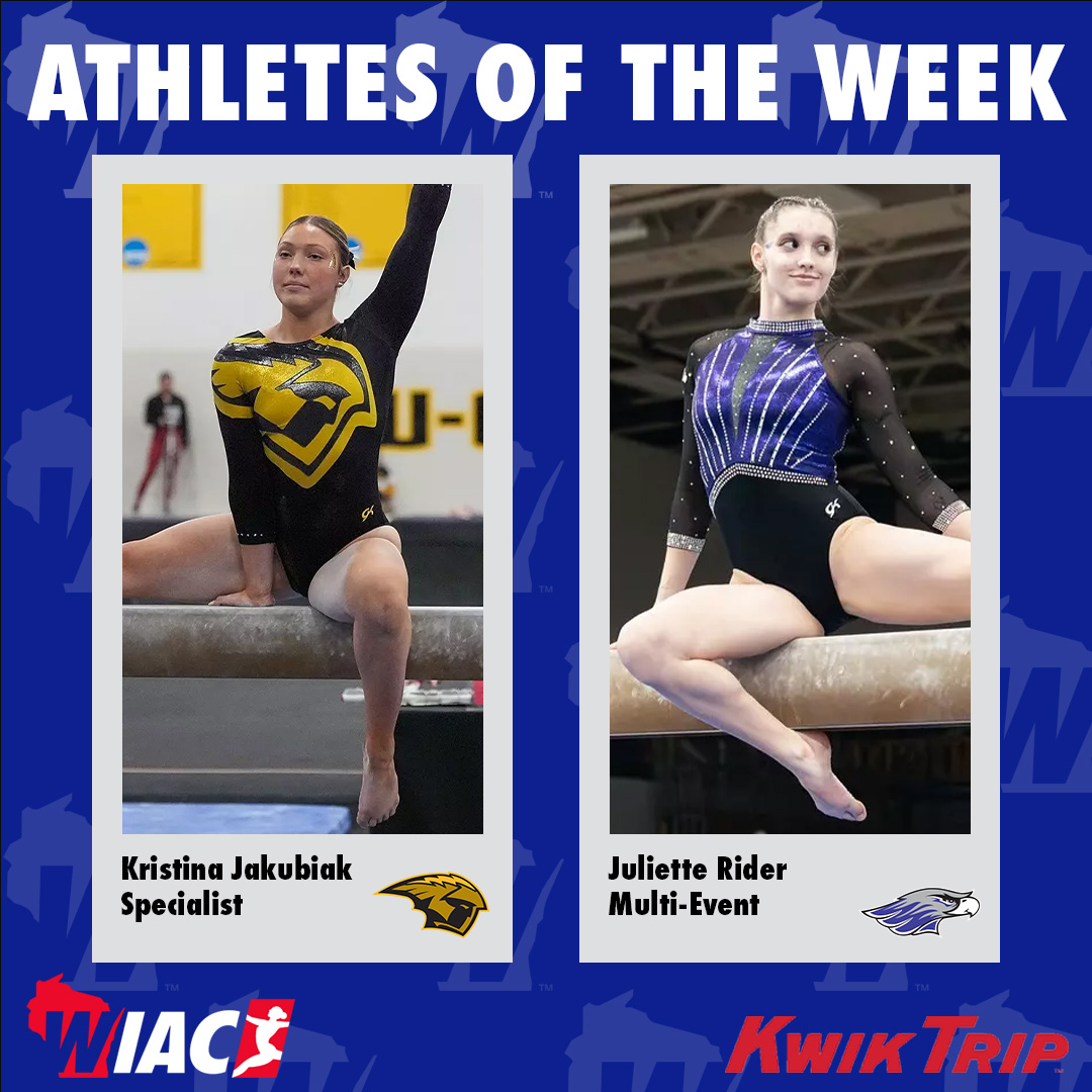 wiacsports's tweet photo. #WIACGYM | @UWOshkoshTitans Jakubiak and @UWWAthletics Rider Claim Kwik Trip Athletes of the Week: https://t.co/TsulMnFw9b
#ExcellenceInAction
#ncaaGym https://t.co/qvKYMikrp8