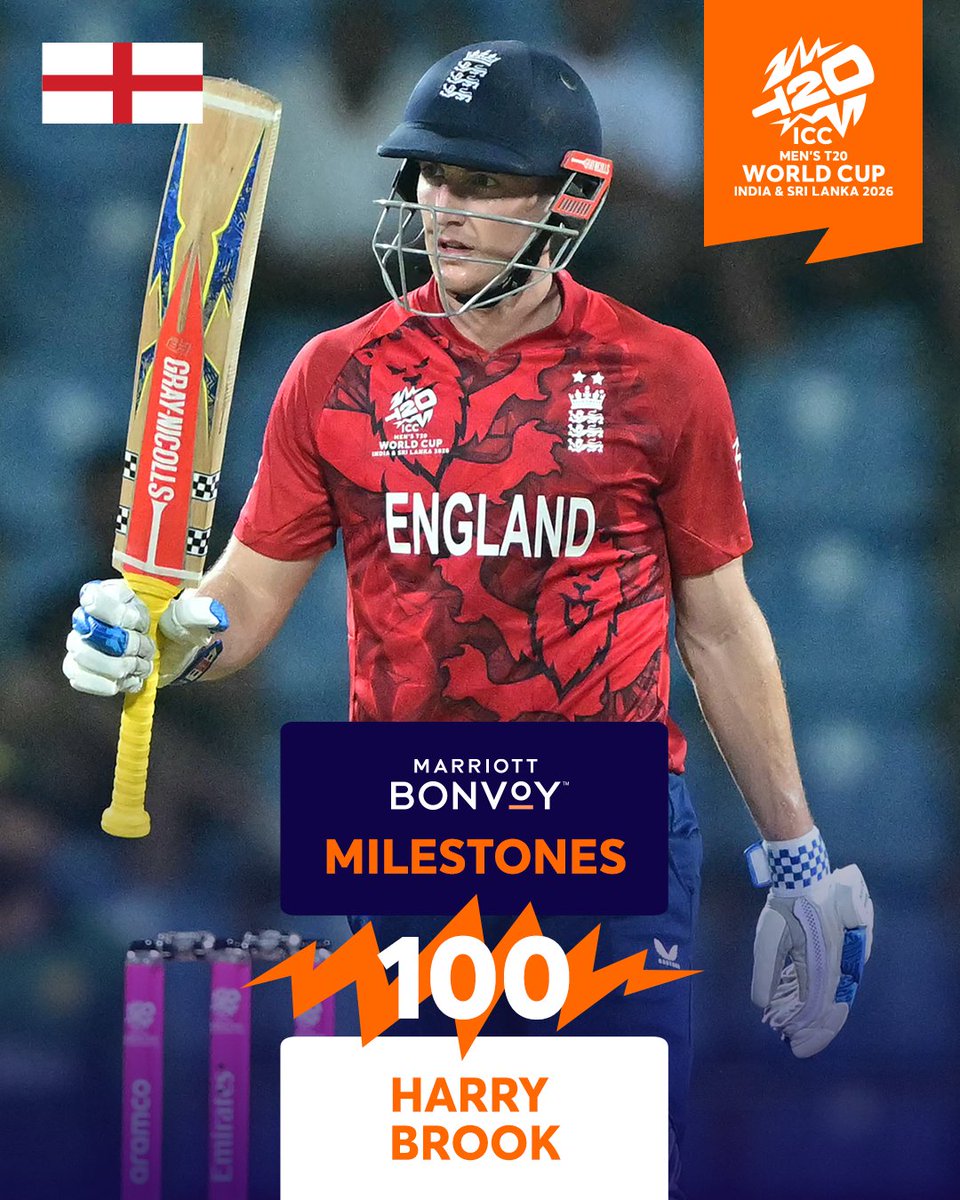 Harry Brook races to his hundred while keeping England in contention against Pakistan 🙌

His ton is one of our @marriottbonvoy Milestones of #T20WorldCup 2026 👌