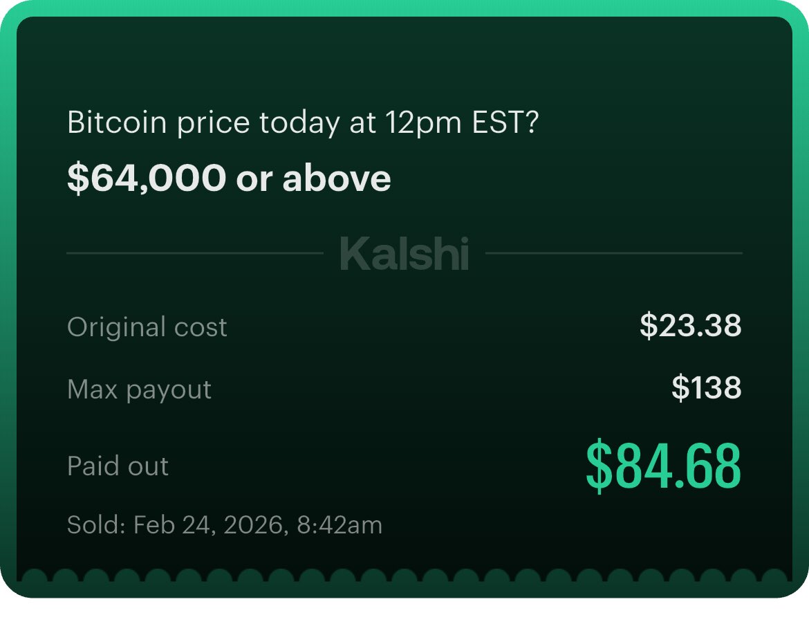 Hey! I just made a prediction on Kalshi. Think you'd call it differently? Try it here: kalshi.com/markets/kxbtcd…