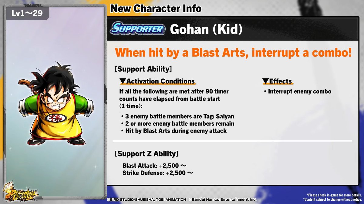 Supporter Gohan (Kid) - Info #DBLegends