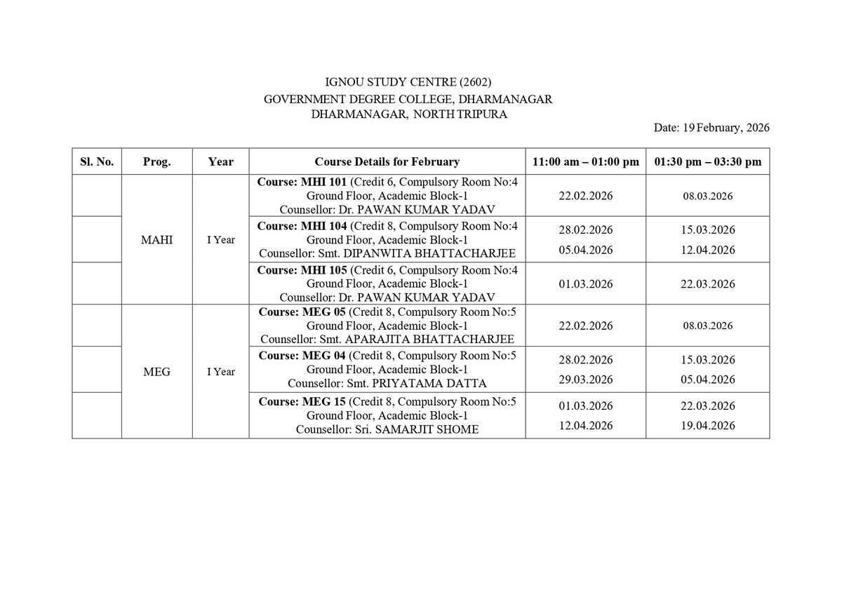 BAEGH, BAFEG, BAM, MAEDU, MAHI, MEG, MPS, MSO Counselling Schedule at LSC 2602_ Batch July 2025_part-1