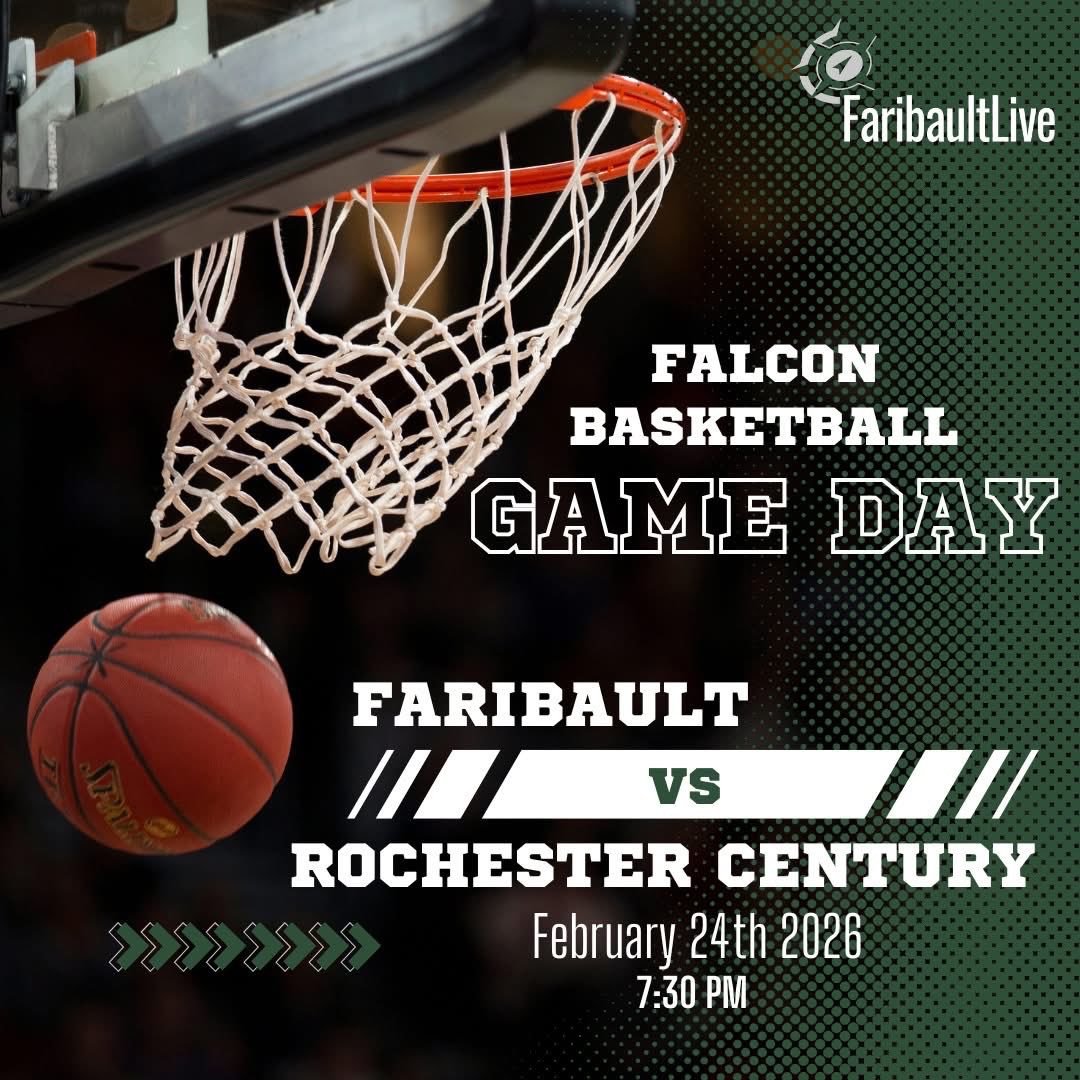 ⁦<a href="/Big9Conf/">Big 9 Conference</a>⁩ High School Boys Basketball 🏀

Rochester Century 🆚⁦<a href="/fboBoysbball/">Faribault Falcon Boys Basketball</a>⁩
📍Faribault, MN
🏫Faribault High School 
🕢 7:30 P.M. Varsity 
📻KDHL AM 920
💻FaribaultLive.com 

Final regular season before sections