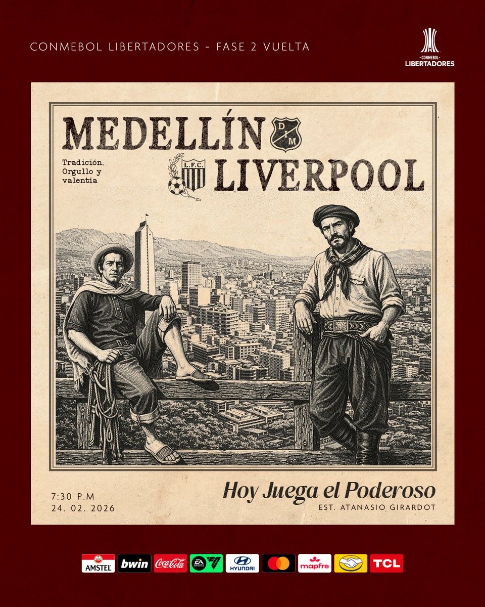 ¡Hoy juega el #Poderoso! 🔴🔵

🆚 Medellín vs Liverpool F.C.
🏆 CONMEBOL <a href="/Libertadores/">CONMEBOL Libertadores</a> 2026
📅 Fase 2 - vuelta
🏟️ Atanasio Girardot
⏰ 7:30 p.m.
🎟️ App DIM Plus

#DaleMedellín