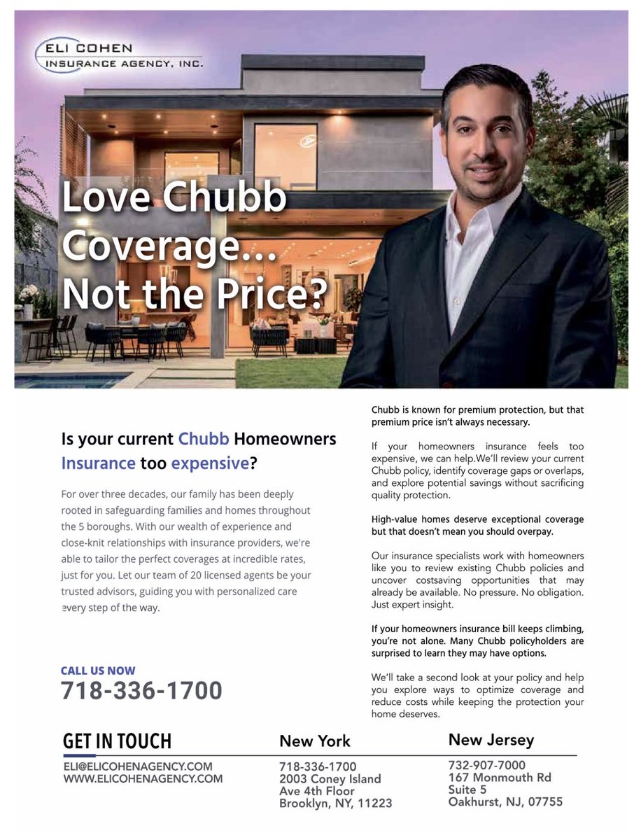 Kosherads's tweet photo. Love Chubb Coverage... Not the Price?

Is your current Chubb Homeowners Insurance too expensive?
Call Us Now/
Call or Email Eli Cohen for Your Free Quote: 📧 Eli@EliCohenAgency.com 📞 (718) 336-1700 https://t.co/pYS484N8qZ