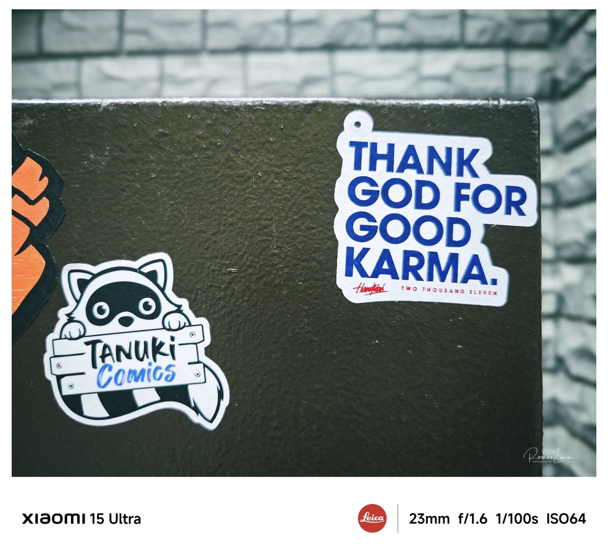roman_emin's tweet photo. Spotted on my walk: 'Thank God for Good Karma' next to the cutest Tanuki sticker buddy. Hoping this captures me some extra good vibes. 😄🍃

#StreetPhotography #GoodKarma #Tanuki #Japan #Xiaomi15Ultra https://t.co/DcVG13xNBV