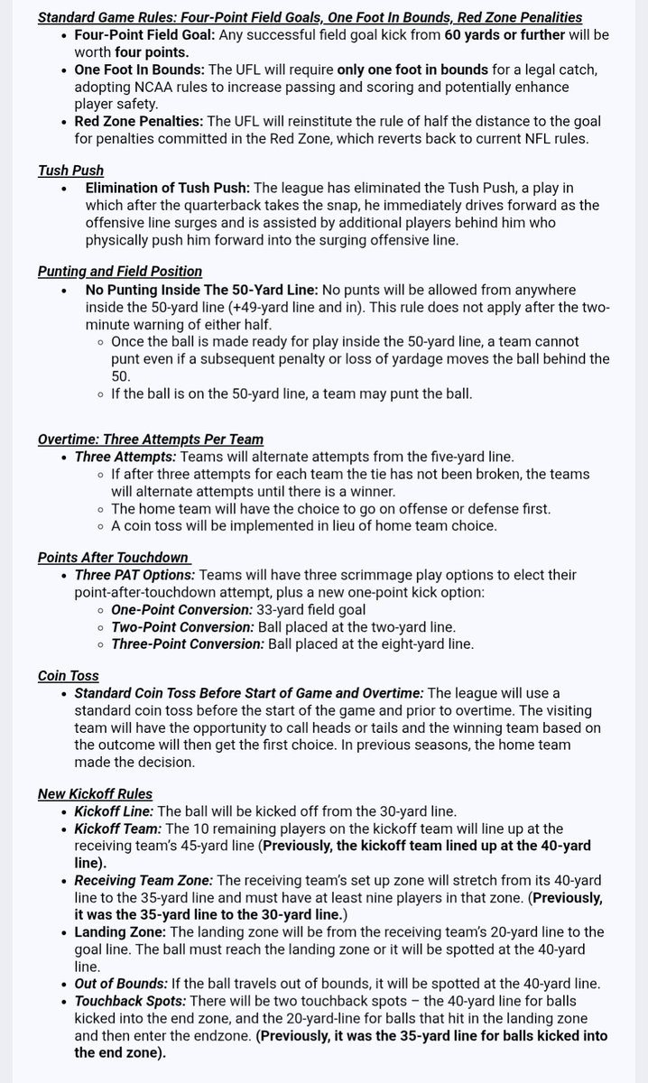 Breaking: We have #UFL rules! Changes include confirmation of the 4 ...