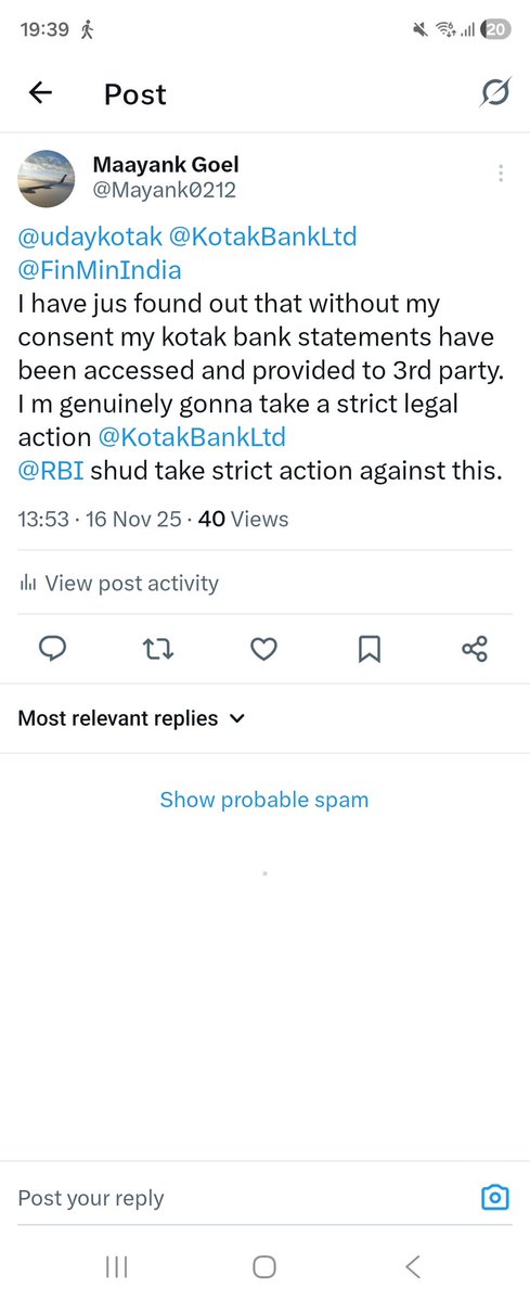 Mayank0212's tweet photo. Repeatedly breach of confidentiality by @KotakBankLtd @udaykotak 
It hasn't passed a quarter yet and again I found again @KotakBankLtd ppl sharing my account statements and transactions with third party.
@RBI @FinMinIndia 
This time I wud seriously put everyone in court.
#shame https://t.co/qGiGqZoN7v