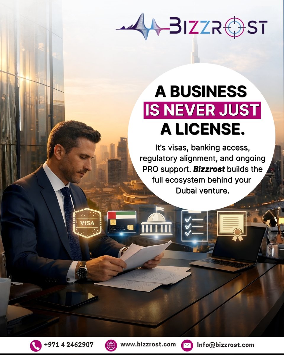 Bizzrost's tweet image. Licenses open doors, but the right structure keeps them open.
Contact us:
+971 58 847 7313
+971 42 462 907
#Bizzrost #BizzrostDubai #corporateservice #BusinessSetupInDubai #DubaiTradeLicense #officespace #freezone #dubaivisa