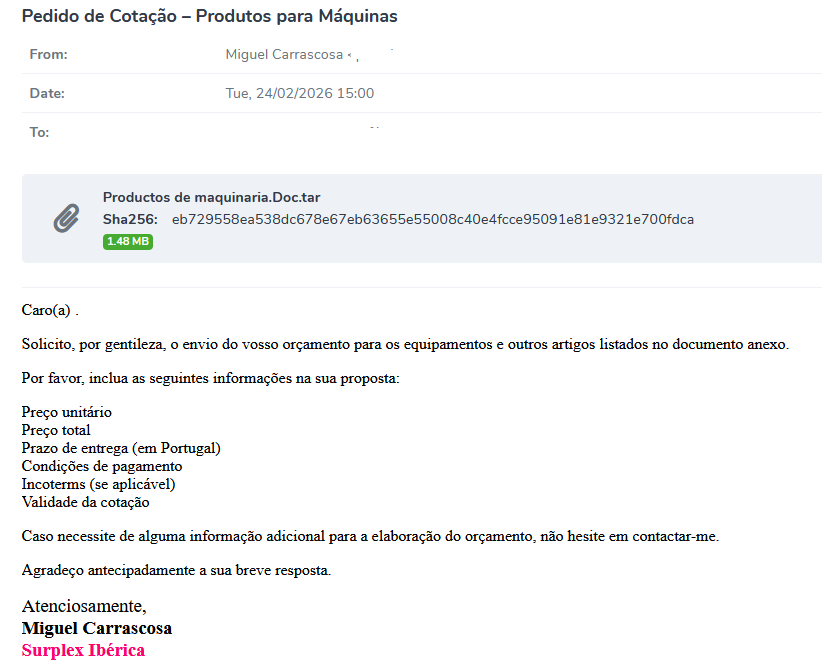 JAMESWT_WT's tweet photo. "Pedido de Cotação – Produtos para Máquinas"
spam email spread #remcosrat 

C2
⛔️jerrymac2008.duckdns.]org:4079

Samples
https://t.co/CIfXW8Ryc2 https://t.co/oJ2nf1CZRc