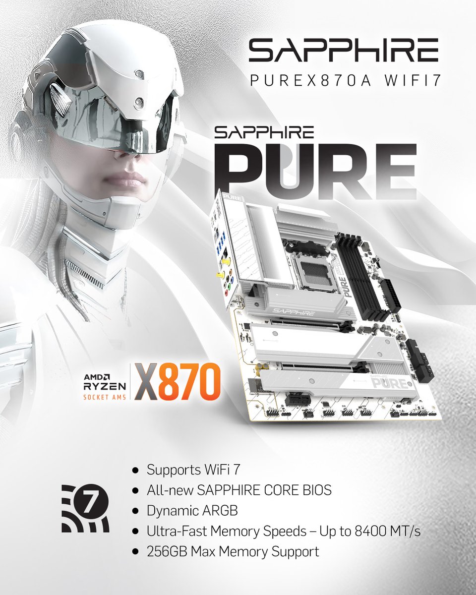 The SAPPHIRE PURE X870A WIFI 7, a fully white AM5 motherboard designed for gamers, system builders, and modders who want exceptional performance and standout aesthetics.
.
.
#MB #Motherboard #AMD #AM5 #X870 #gaming #hardware