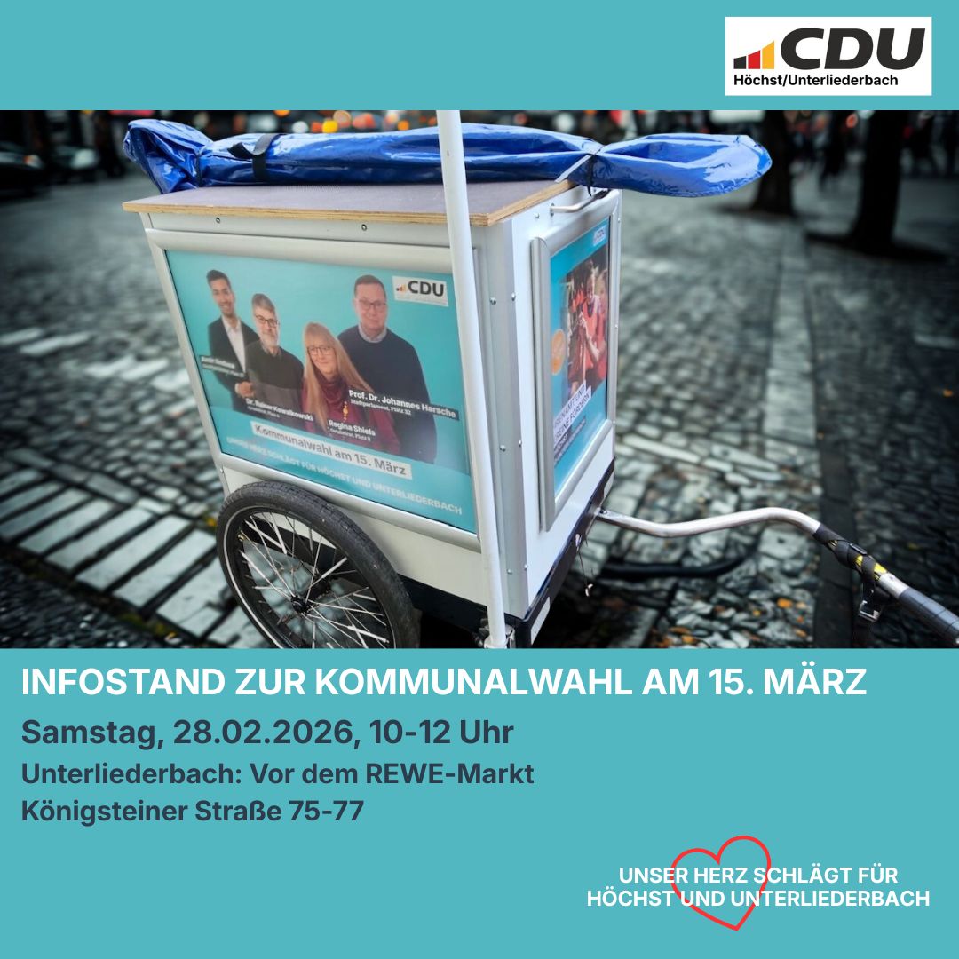 cdu_hoechst_ulb's tweet photo. Am Samstag ist CDU-Infostand zur Kommunalwahl in Unterliederbach. @cdu_hoechst_ulb https://t.co/q1WlIkPczX