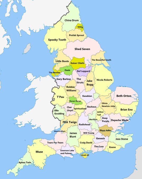 TheExtremeMusi1's tweet photo. The best-selling musical artists from each English county https://t.co/IyrDlQpcKe