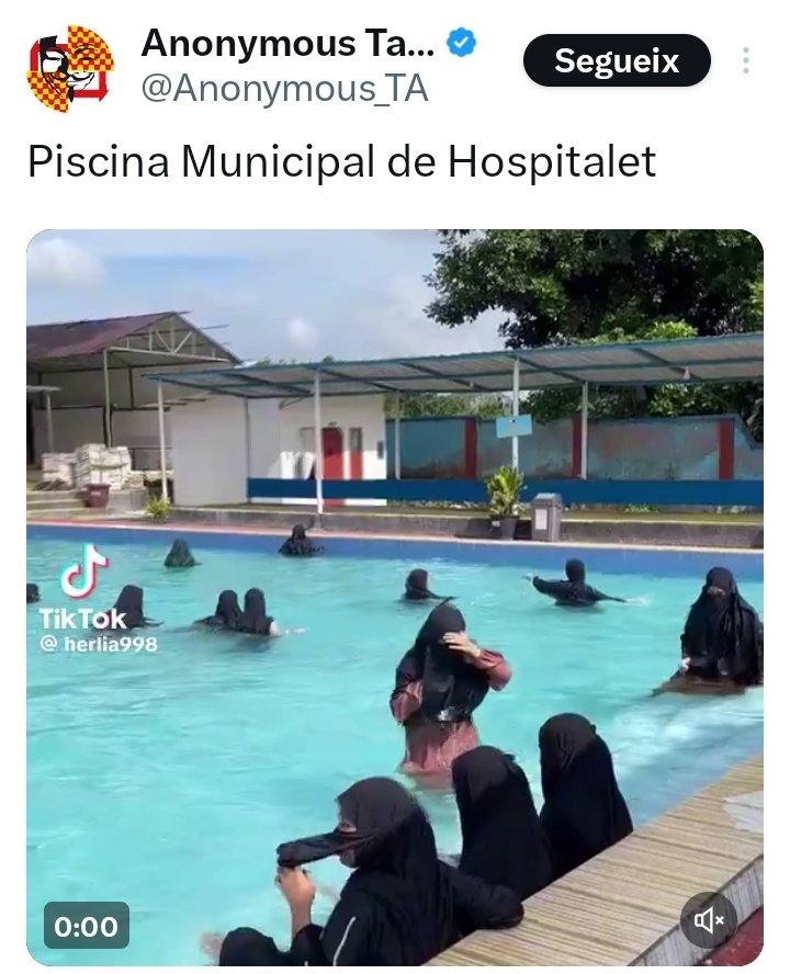 Aquesta piscina no és a l'Hospitalet. És una piscina d'Indonèsia.
Així actua l'extrema dreta manipulant i mentint sobre la realitat.