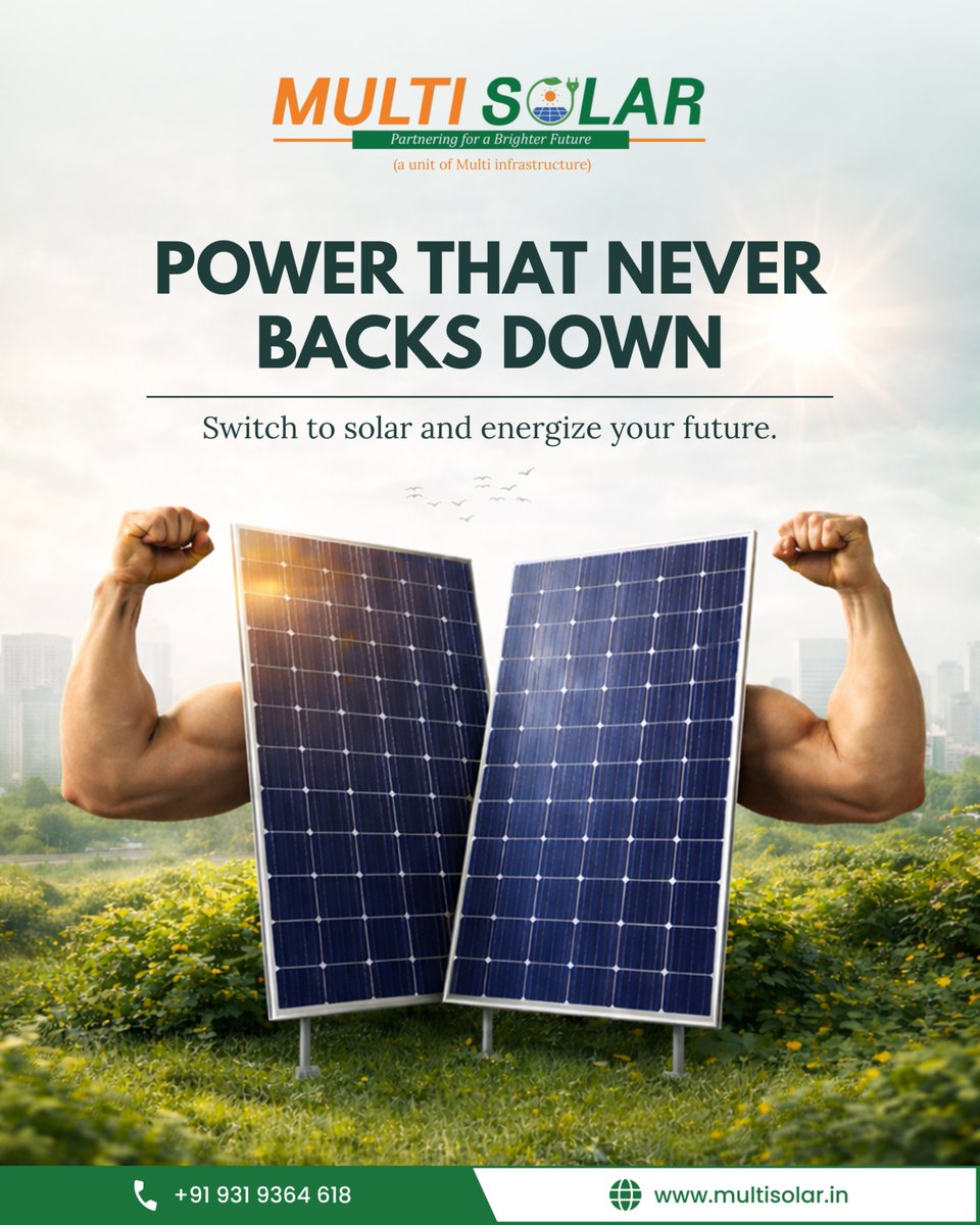 multisolar_in's tweet image. Real power is not loud.
It is consistent.
When the grid struggles, rooftop solar stands firm.
When tariffs rise, clean energy protects you.

This is power that does not back down.
Own your power.

#MultiSolar #RooftopSolar #SolarEnergyIndia #CleanEnergy #SustainableIndia