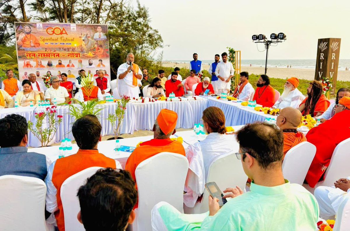 ISpiritualFest's tweet photo. In the divine presence of Padma Shri Sadguru Brahmeshanand Acharya and revered saints from across the globe, the Sant Sammelan at the Goa Spiritual Festival 2026 illuminated the sacred shores of Goa. The true identity of Goa is shining forth — and in the times to come, Goa’s beaches will be known for this sacred spiritual gathering.

The august assembly witnessed profound deliberations on national welfare, global harmony, spirituality, and the strength of Sanatan Dharma — a powerful confluence of wisdom and purpose dedicated to the upliftment of society and the nation.