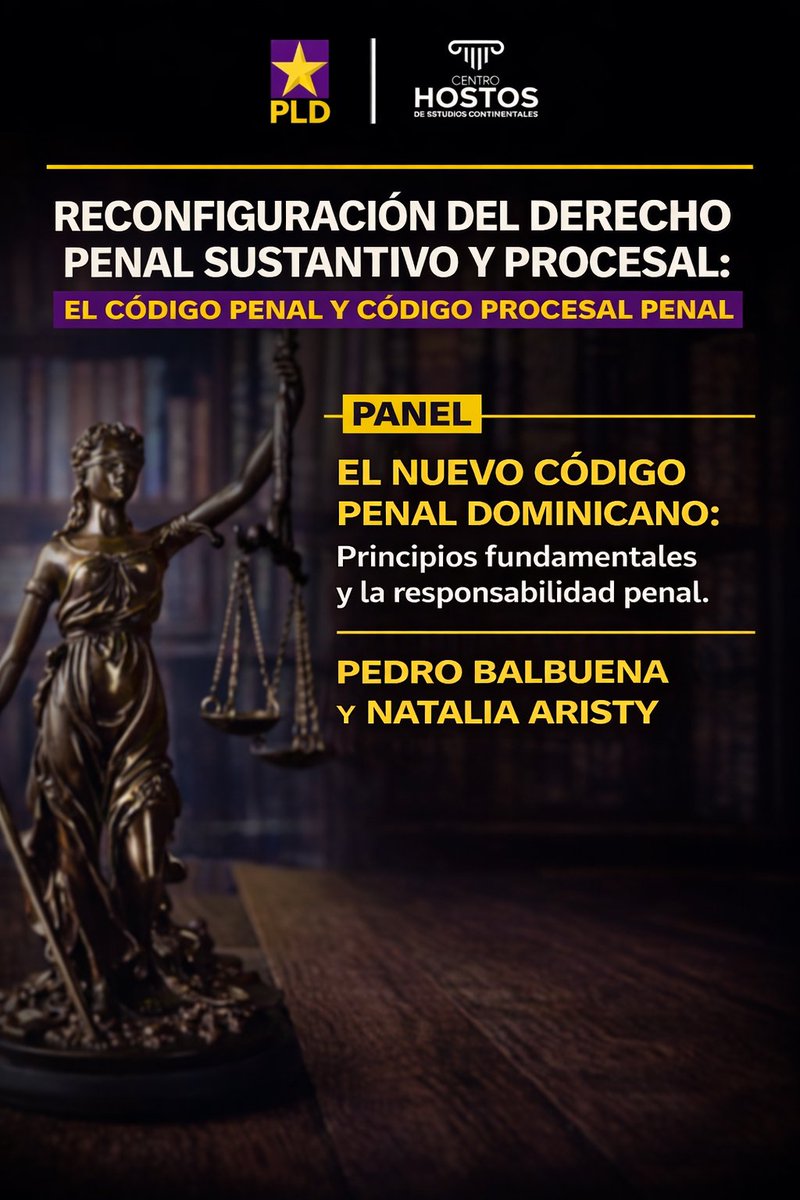 Este miércoles, les invitamos al panel “El nuevo Código Penal dominicano: principios fundamentales y la responsabilidad penal”, a cargo de <a href="/pbalbuena/">pedro balbuena</a> y <a href="/NataliaAristy/">Natalia Aristy</a>, en el marco del Coloquio “Reconfiguración del Derecho Penal Sustantivo y Procesal”.
form.jotform.com/260463103288050