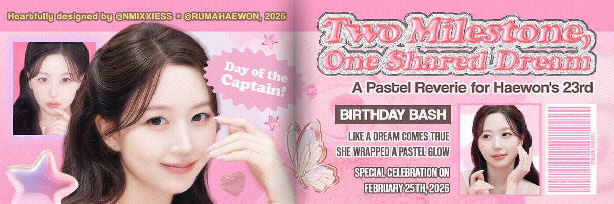 ᅠ
✶ ࣪ ˖ This celebration was never meant for just one, as a piece of our muses steps into a brand new chapter. With its presence comes a 𝘁𝘄𝗶𝗯𝗯𝗼𝗻 to dress your day in cheer, letting the happiness bloom freely. 👑

❤︎, supertwibbon.com/Haewon23rdBirt… 
ㅤ